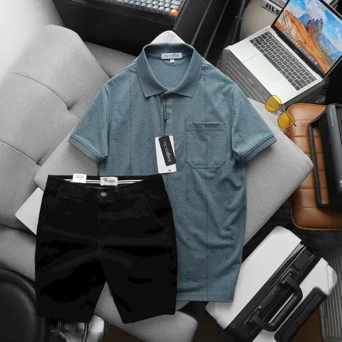 Set Bộ Nam Áo Thun Cổ Bẻ Có Túi Trước Ngực + Quần Short Kaki Nam Cao Cấp (Có Size 3xl)