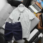 Set Bộ Nam Áo Thun Cổ Bẻ Có Túi Trước Ngực + Quần Short Kaki Nam Cao Cấp (Có Size 3xl)