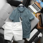 Set Bộ Nam Áo Thun Cổ Bẻ Có Túi Trước Ngực + Quần Short Kaki Nam Cao Cấp (Có Size 3xl)