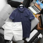 Set Bộ Nam Áo Thun Cổ Bẻ Có Túi Trước Ngực + Quần Short Kaki Nam Cao Cấp (Có Size 3xl)