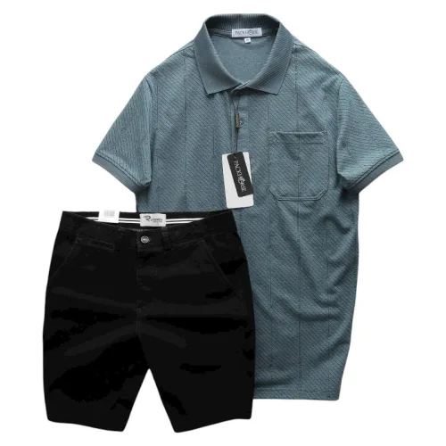 Set Bộ Nam Áo Thun Cổ Bẻ Có Túi Trước Ngực + Quần Short Kaki Nam Cao Cấp (Có Size 3xl)