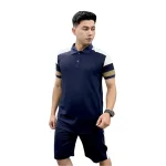 Set Bộ Nam Áo Thun Cổ Bẻ Phối Sọc Màu + Quần Short Thun Thể Thao (Big Size)