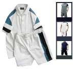 Set Bộ Nam Áo Thun Cổ Bẻ Phối Sọc Màu + Quần Short Thun Thể Thao (Big Size)