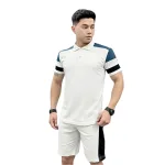 Set Bộ Nam Áo Thun Cổ Bẻ Phối Sọc Màu + Quần Short Thun Thể Thao (Big Size)