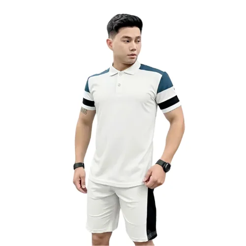 Set Bộ Nam Áo Thun Cổ Bẻ Phối Sọc Màu + Quần Short Thun Thể Thao (Big Size)