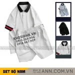 Set Bộ Nam Áo Thun Cổ Bẻ Phối Sọc Tay Áo + Quần Short Thun (Big Size)