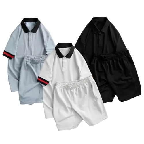Set Bộ Nam Áo Thun Cổ Bẻ Phối Sọc Tay Áo + Quần Short Thun (Big Size)