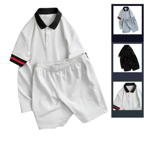 Set Bộ Nam Áo Thun Cổ Bẻ Phối Sọc Tay Áo + Quần Short Thun (Big Size)