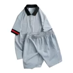 Set Bộ Nam Áo Thun Cổ Bẻ Phối Sọc Tay Áo + Quần Short Thun (Big Size)