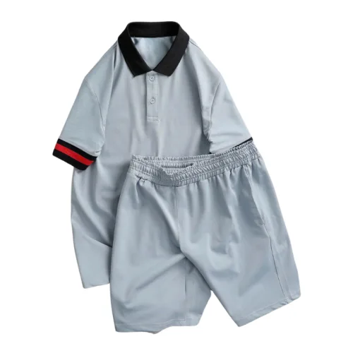 Set Bộ Nam Áo Thun Cổ Bẻ Phối Sọc Tay Áo + Quần Short Thun (Big Size)