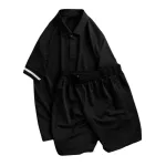 Set Bộ Nam Áo Thun Cổ Bẻ Phối Sọc Tay Áo + Quần Short Thun (Big Size)