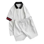 Set Bộ Nam Áo Thun Cổ Bẻ Phối Sọc Tay Áo + Quần Short Thun (Big Size)