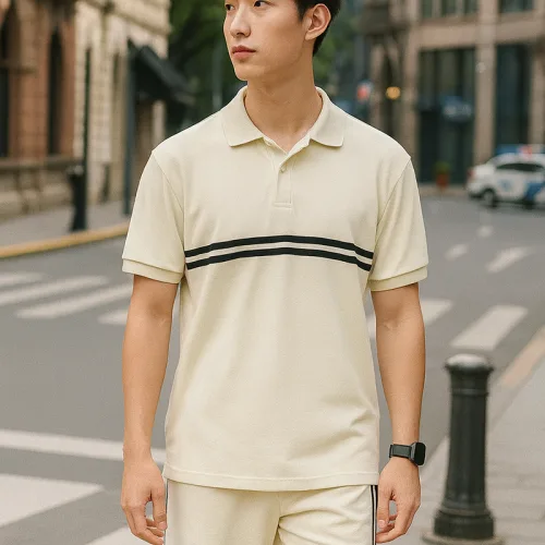 Set Bộ Nam Áo Thun Cổ Bẻ Phối Sọc Trước Ngực + Quần Short Thun (Big Size)