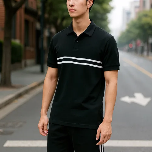 Set Bộ Nam Áo Thun Cổ Bẻ Phối Sọc Trước Ngực + Quần Short Thun (Big Size)