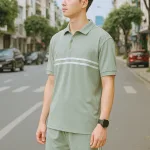 Set Bộ Nam Áo Thun Cổ Bẻ Phối Sọc Trước Ngực + Quần Short Thun (Big Size)