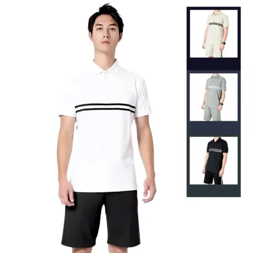 Set Bộ Nam Áo Thun Cổ Bẻ Phối Sọc Trước Ngực + Quần Short Thun (Big Size)