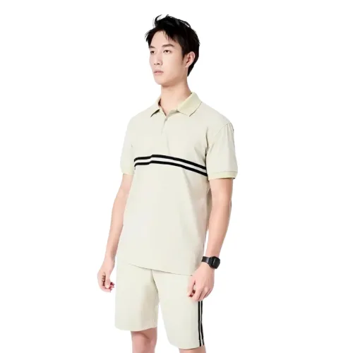 Set Bộ Nam Áo Thun Cổ Bẻ Phối Sọc Trước Ngực + Quần Short Thun (Big Size)