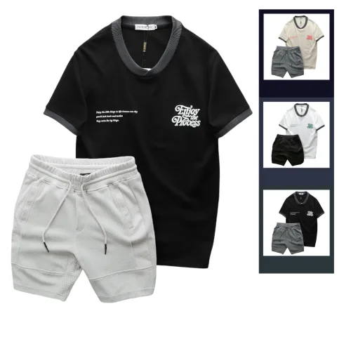 Set Bộ Nam Áo Thun Cổ Tròn In Chữ Enjoy The Process + Quần Short Thun Thể Thao Cao Cấp