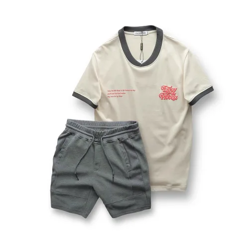 Set Bộ Nam Áo Thun Cổ Tròn In Chữ Enjoy The Process + Quần Short Thun Thể Thao Cao Cấp