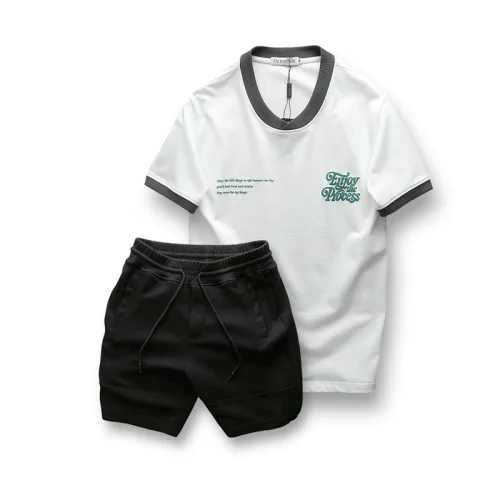 Set Bộ Nam Áo Thun Cổ Tròn In Chữ Enjoy The Process + Quần Short Thun Thể Thao Cao Cấp