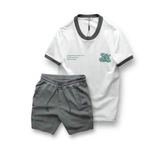 Set Bộ Nam Áo Thun Cổ Tròn In Chữ Enjoy The Process + Quần Short Thun Thể Thao Cao Cấp