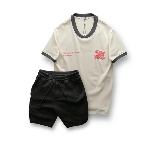 Set Bộ Nam Áo Thun Cổ Tròn In Chữ Enjoy The Process + Quần Short Thun Thể Thao Cao Cấp