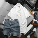 Set Bộ Nam Áo Thun Cổ Tròn In Nổi Chữ Holiday + Quần Short Jeans Chất Liệu Co Giãn (Có Size 3X)