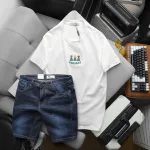 Set Bộ Nam Áo Thun Cổ Tròn In Nổi Chữ Holiday + Quần Short Jeans Chất Liệu Co Giãn (Có Size 3X)