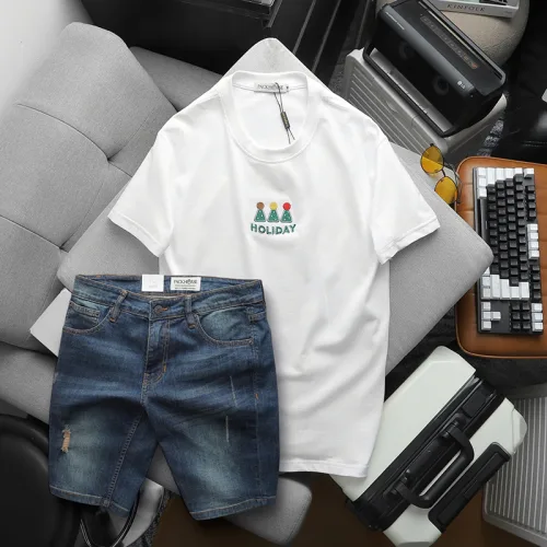 Set Bộ Nam Áo Thun Cổ Tròn In Nổi Chữ Holiday + Quần Short Jeans Chất Liệu Co Giãn (Có Size 3X)