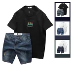 Set Bộ Nam Áo Thun Cổ Tròn In Nổi Chữ Holiday + Quần Short Jeans Chất Liệu Co Giãn (Có Size 3X)