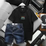 Set Bộ Nam Áo Thun Cổ Tròn In Nổi Chữ Holiday + Quần Short Jeans Chất Liệu Co Giãn (Có Size 3X)