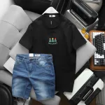 Set Bộ Nam Áo Thun Cổ Tròn In Nổi Chữ Holiday + Quần Short Jeans Chất Liệu Co Giãn (Có Size 3X)