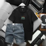 Set Bộ Nam Áo Thun Cổ Tròn In Nổi Chữ Holiday + Quần Short Jeans Chất Liệu Co Giãn (Có Size 3X)