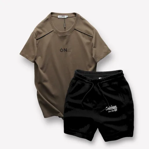 Set Bộ Nam Áo Thun Cổ Tròn Logo Chữ Nổi Quần Short Thun In Chữ Chicago