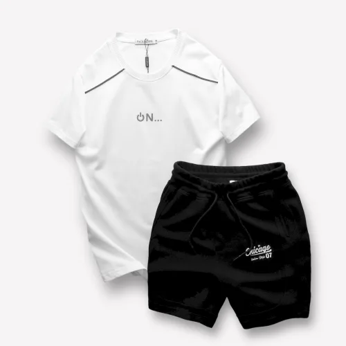 Set Bộ Nam Áo Thun Cổ Tròn Logo Chữ Nổi Quần Short Thun In Chữ Chicago