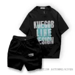 Set Bộ Nam Áo Thun Cổ Tròn Pack Horse Oversize In Chữ Sọc Quần Short Thun