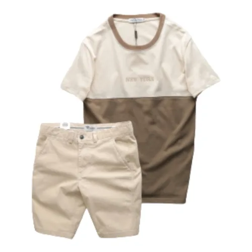 Set Bộ Nam Áo Thun Cổ Tròn Pack Hourse Hai Màu Phối Quần Short Kaki Rurumen Cao Cấp