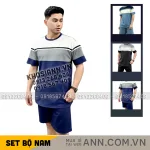 Set Bộ Nam Áo Thun Cổ Tròn Tay Ngắn Phối Sọc Màu + Quần Short Thun Thể Thao Cao Cấp (Big Size)