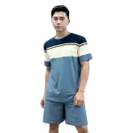 Set Bộ Nam Áo Thun Cổ Tròn Tay Ngắn Phối Sọc Màu + Quần Short Thun Thể Thao Cao Cấp (Big Size)