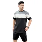 Set Bộ Nam Áo Thun Cổ Tròn Tay Ngắn Phối Sọc Màu + Quần Short Thun Thể Thao Cao Cấp (Big Size)