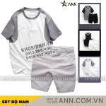 Set Bộ Nam Áo Thun Cổ Tròn Tay Phối Màu Quần Short Kaki Rurumen Cao Cấp
