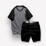 Set Bộ Nam Áo Thun Cổ Tròn Tay Phối Màu Quần Short Kaki Rurumen Cao Cấp