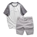 Set Bộ Nam Áo Thun Cổ Tròn Tay Phối Màu Quần Short Kaki Rurumen Cao Cấp