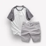 Set Bộ Nam Áo Thun Cổ Tròn Tay Phối Màu Quần Short Kaki Rurumen Cao Cấp
