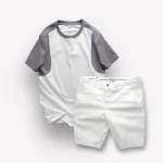 Set Bộ Nam Áo Thun Cổ Tròn Tay Phối Màu Quần Short Kaki Rurumen Cao Cấp