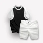 Set Bộ Nam Áo Thun Cổ Tròn Tay Phối Màu Quần Short Kaki Rurumen Cao Cấp