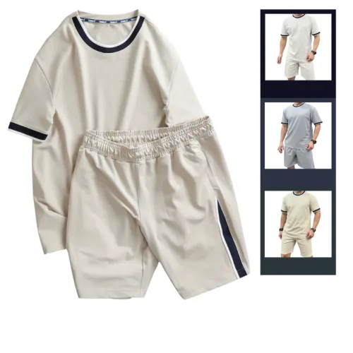 Set Bộ Nam Áo Thun Cổ Tròn Viền Cổ & Tay Áo + Quần Short Thun Thể Thao Cao Cấp (Big Size)