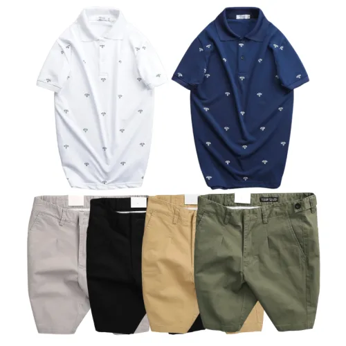 Set Bộ Nam - Áo Thun Nam Polo Cổ Bẻ In Họa Tiết Đơn Giản Thun Cá Sấu Poly Và Quần Short Kaki Co Giãn Phối Nút Cao Cấp (Có Size 36)