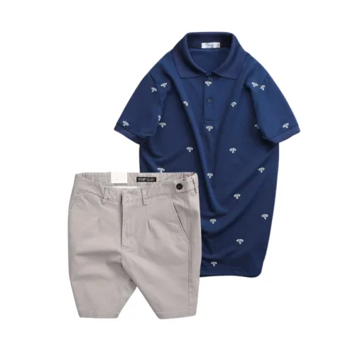 Set Bộ Nam - Áo Thun Nam Polo Cổ Bẻ In Họa Tiết Đơn Giản Thun Cá Sấu Poly Và Quần Short Kaki Co Giãn Phối Nút Cao Cấp (Có Size 36)