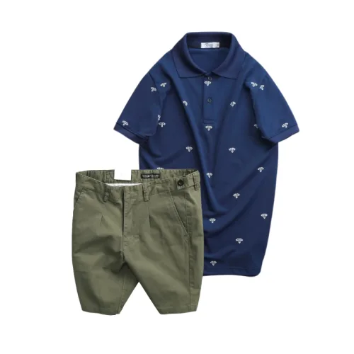 Set Bộ Nam - Áo Thun Nam Polo Cổ Bẻ In Họa Tiết Đơn Giản Thun Cá Sấu Poly Và Quần Short Kaki Co Giãn Phối Nút Cao Cấp (Có Size 36)